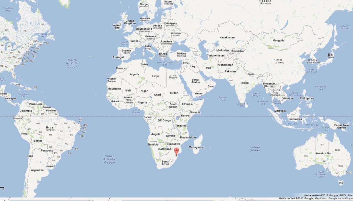 Dünya üzerinde Swaziland haritası 