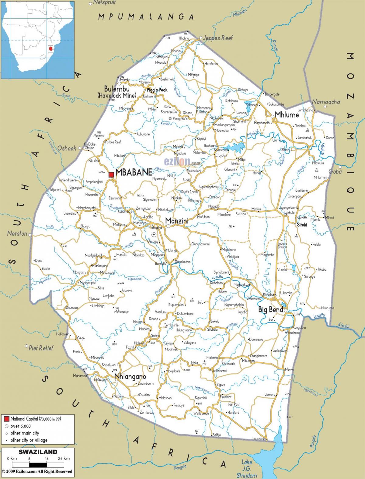 Swaziland haritası 
