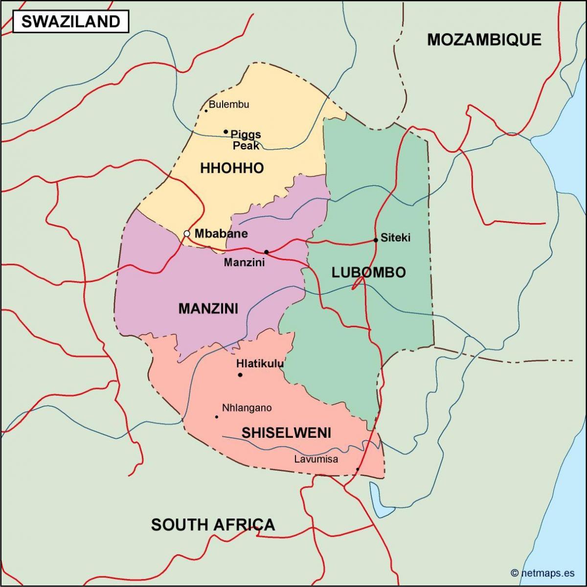 Swaziland haritası 