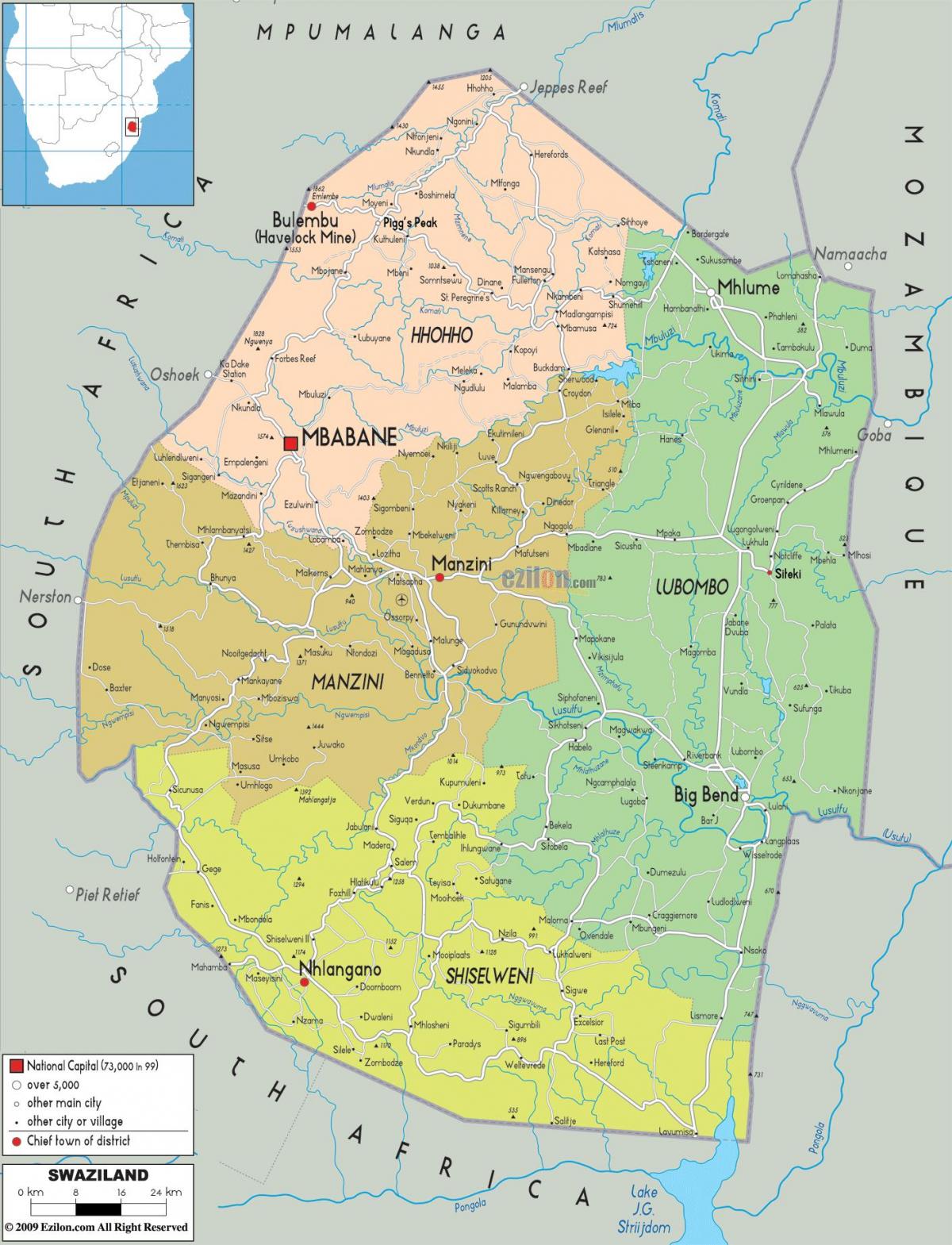 Swaziland manzini haritası 