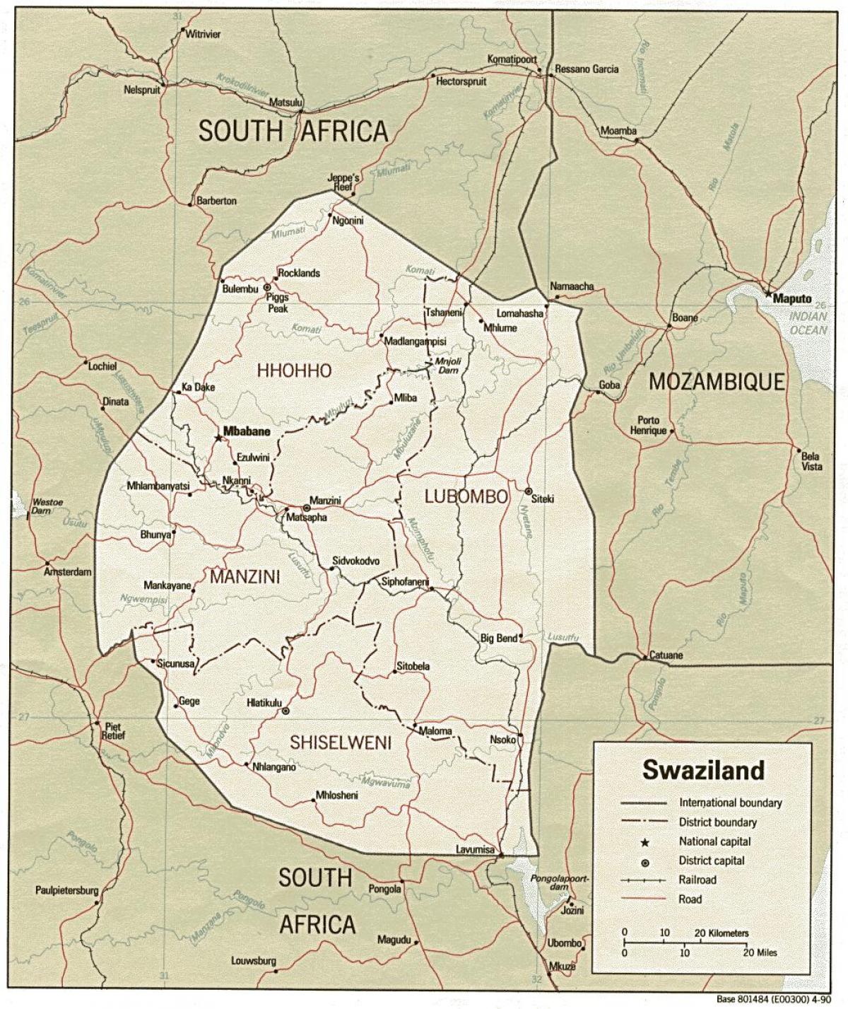 Swaziland haritası sınır mesajları gösteren 
